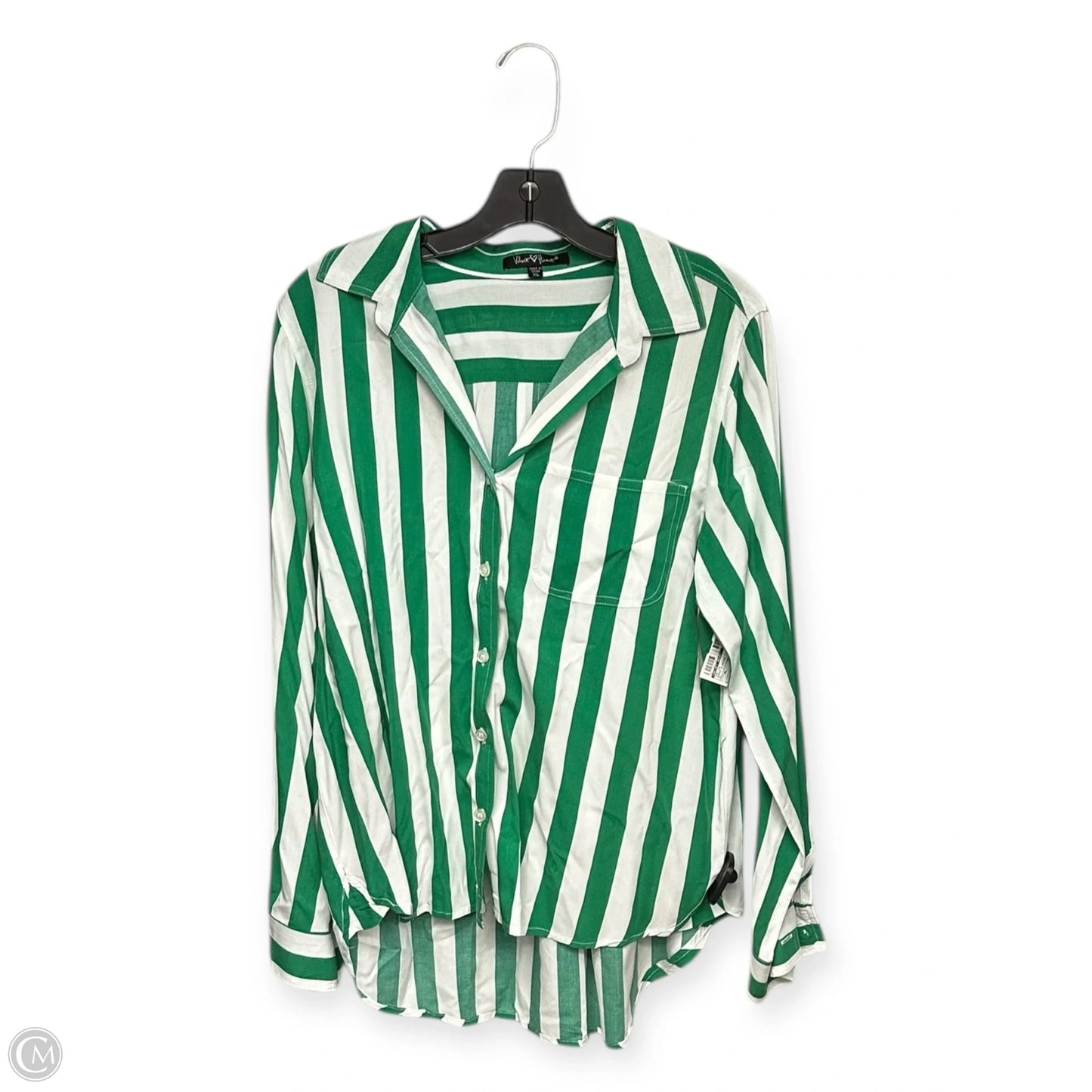Top Long Sleeve By Velvet Heart In Green & White, Size: Xl