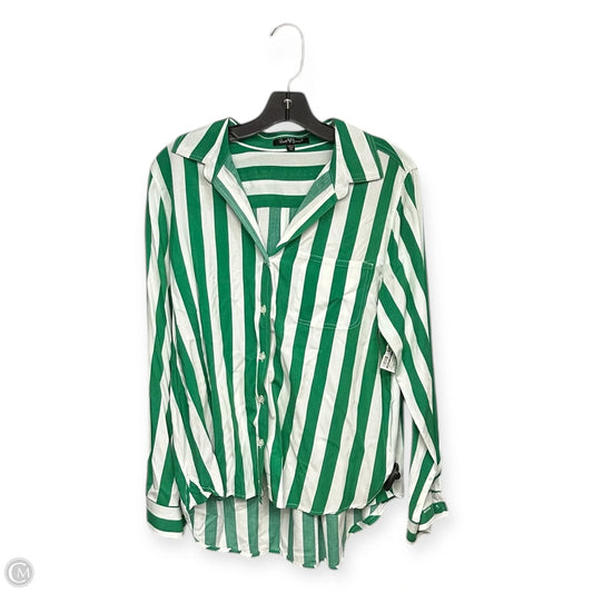 Top Long Sleeve By Velvet Heart In Green & White, Size: Xl