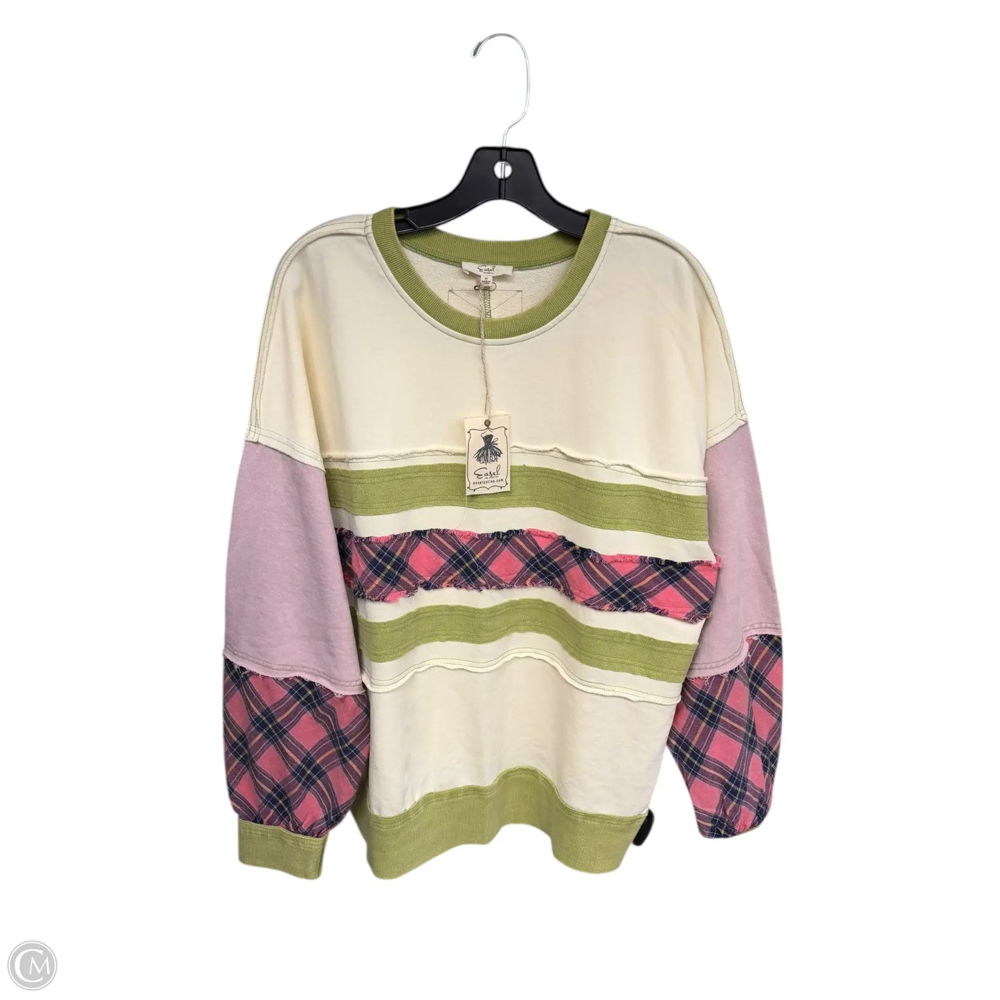 Sweater By Easel In Cream & Green, Size: M