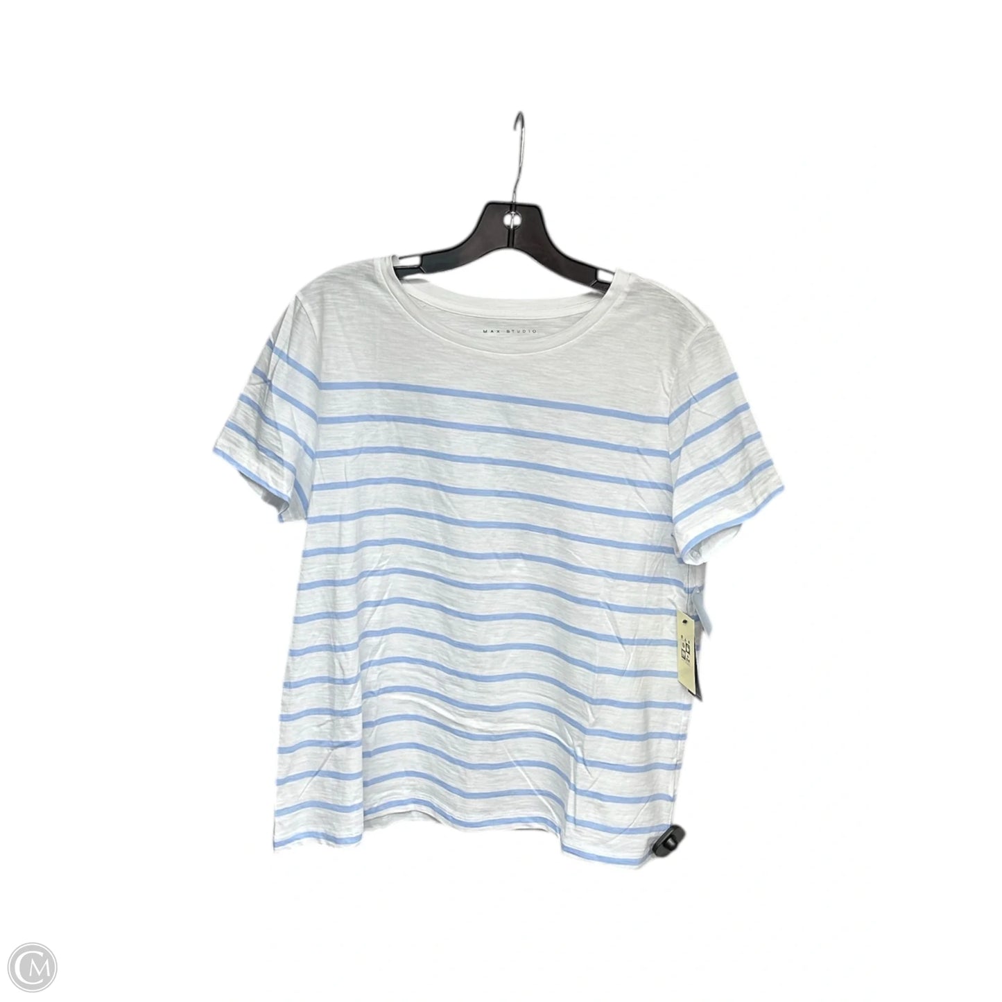 Top Short Sleeve By Max Studio In Blue & White, Size: L