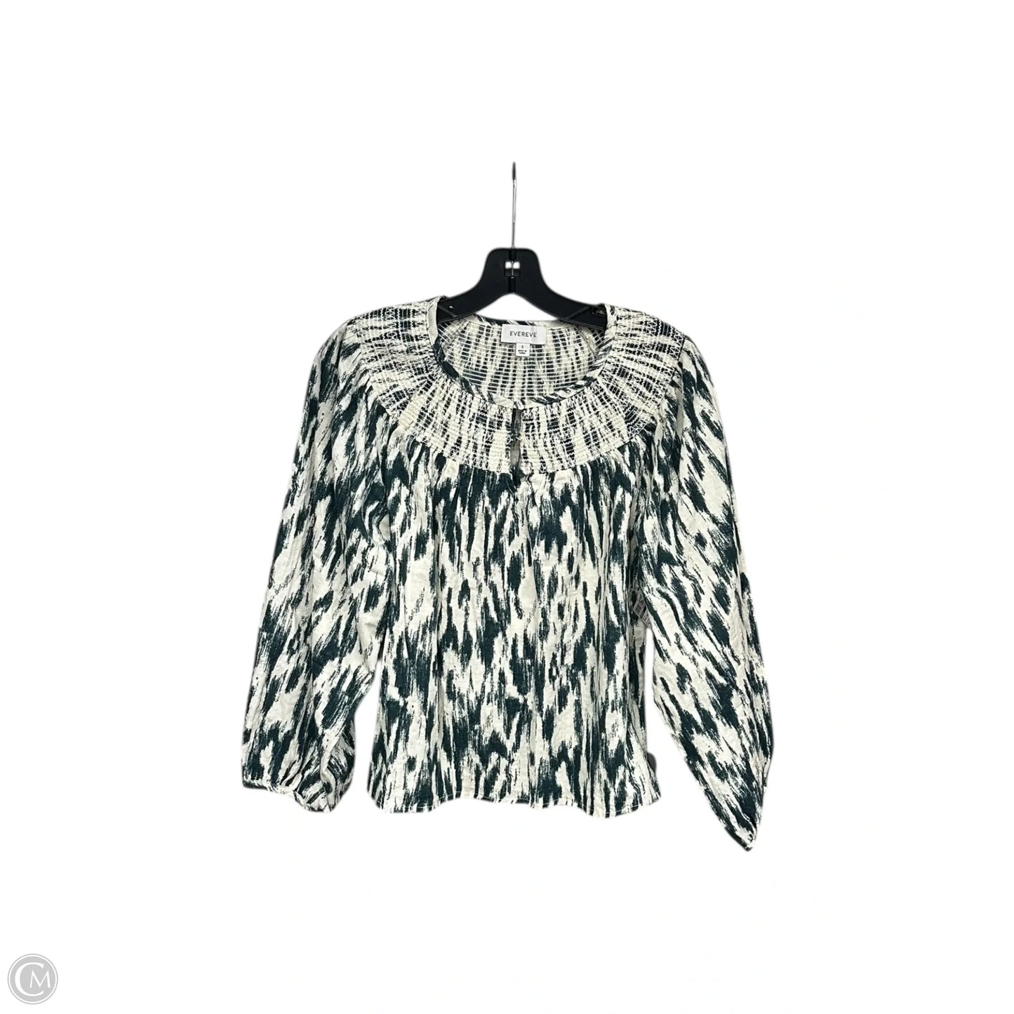 Top Long Sleeve By Evereve In Cream & Green, Size: S