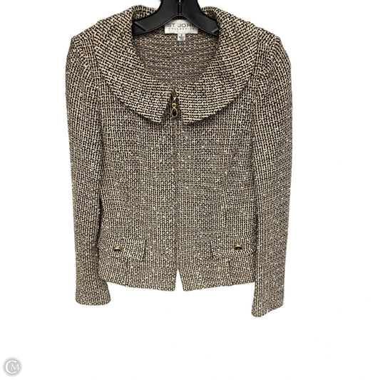 Sweater Cardigan Luxury Designer By St John Collection In Black & Tan, Size: 4