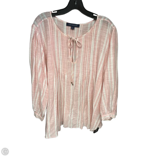 Top Long Sleeve By Tommy Hilfiger In Pink & White, Size: 2x