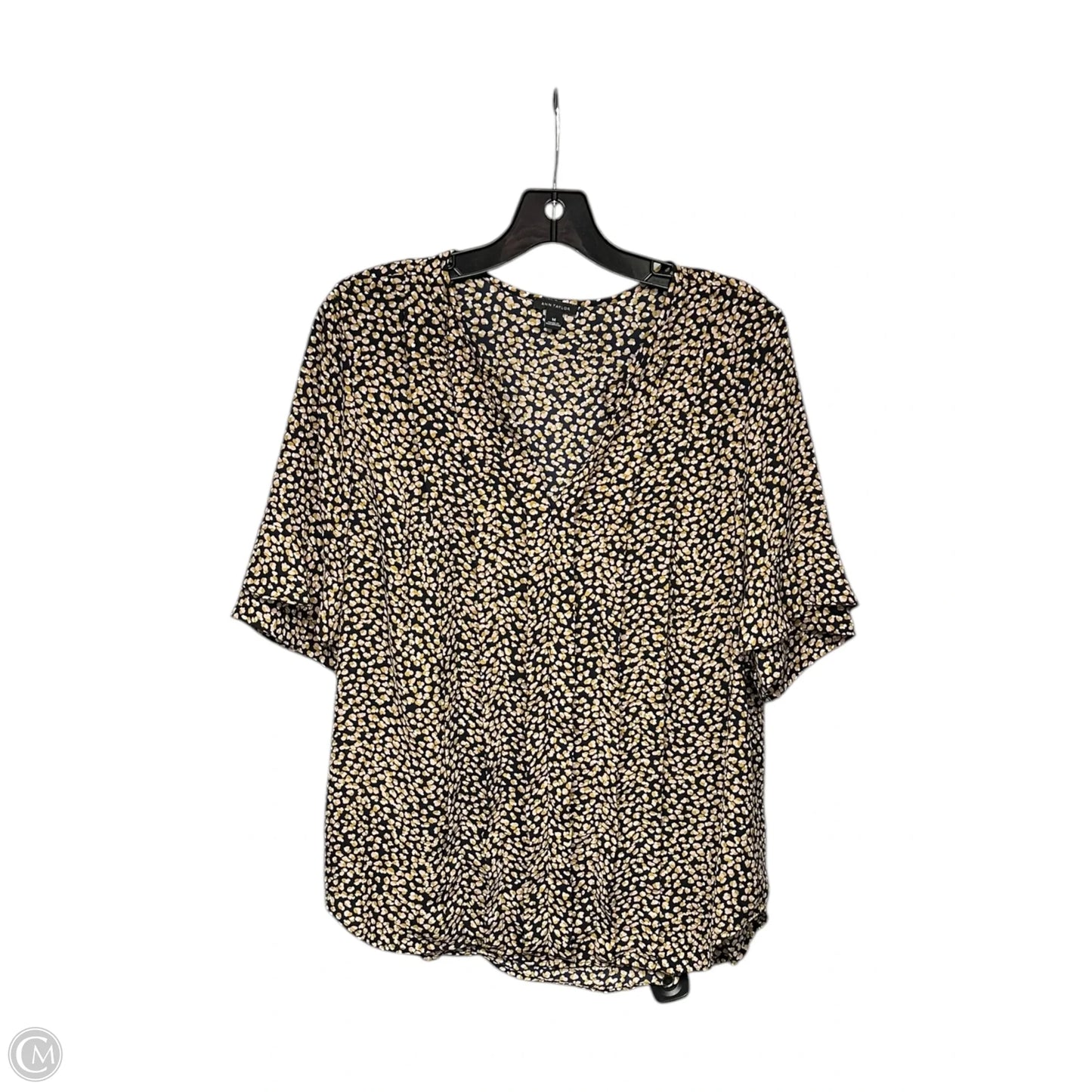 Top Short Sleeve By Ann Taylor In Black & Gold, Size: M
