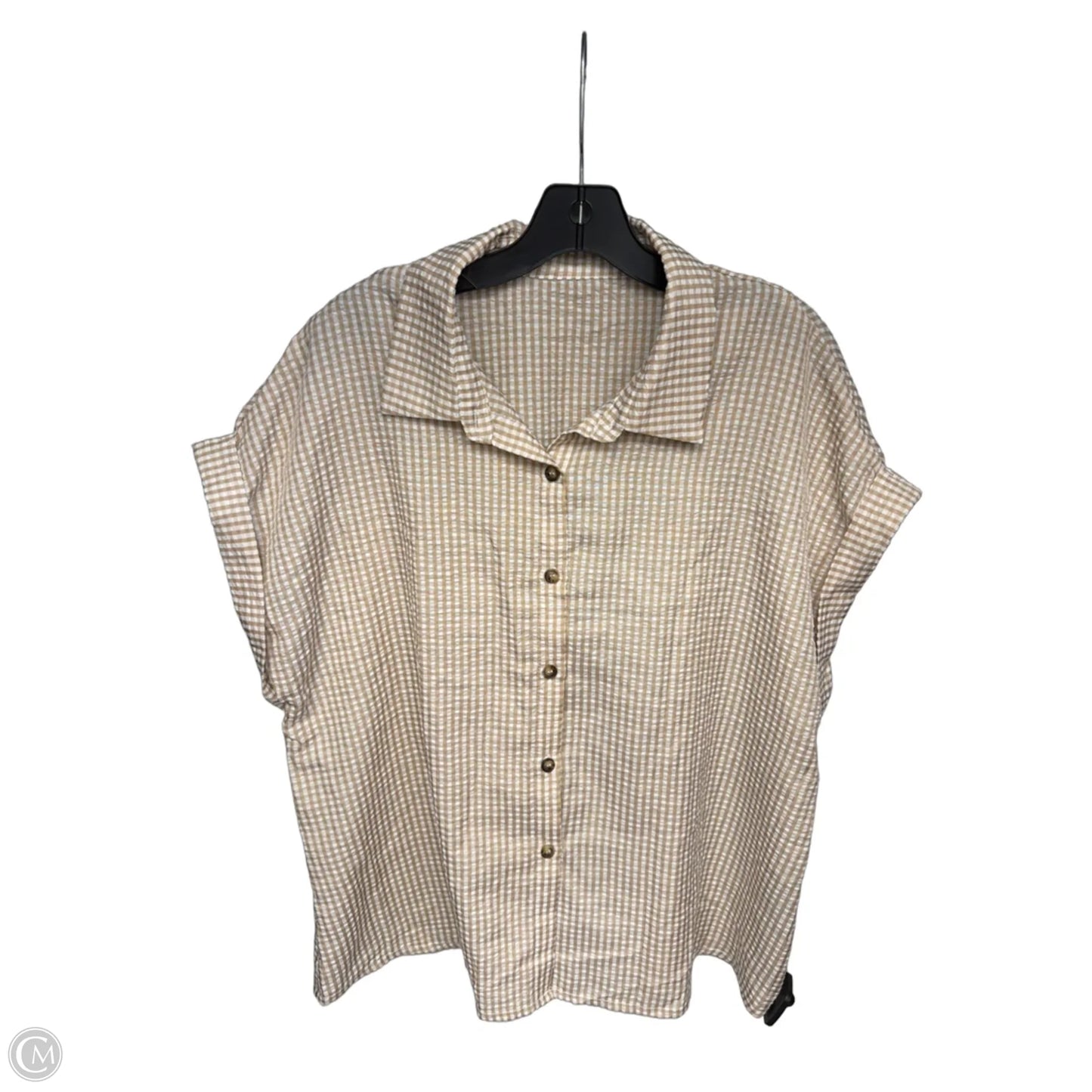 Top Short Sleeve By Shein In Tan & White, Size: 1x