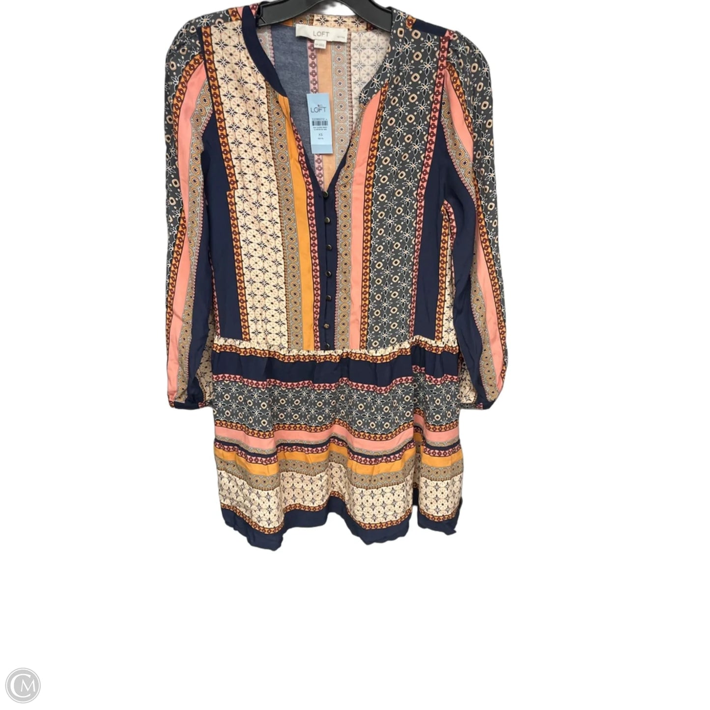 Tunic Long Sleeve By Loft In Blue & Cream, Size: Xsp