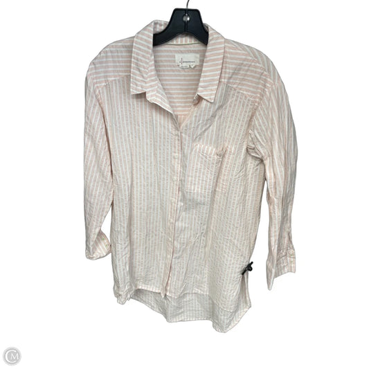 Top Long Sleeve By Anthropologie In Pink & White, Size: M