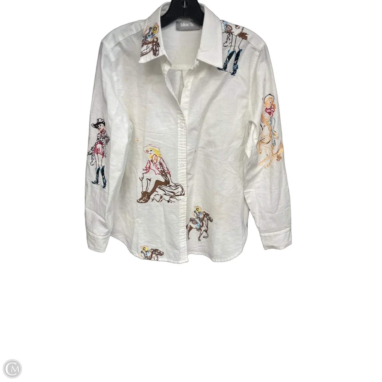 Top Long Sleeve By Blue B In White & Yellow, Size: S