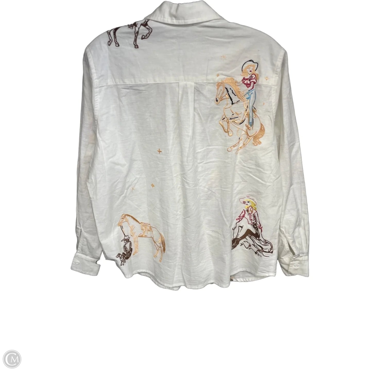 Top Long Sleeve By Blue B In White & Yellow, Size: S