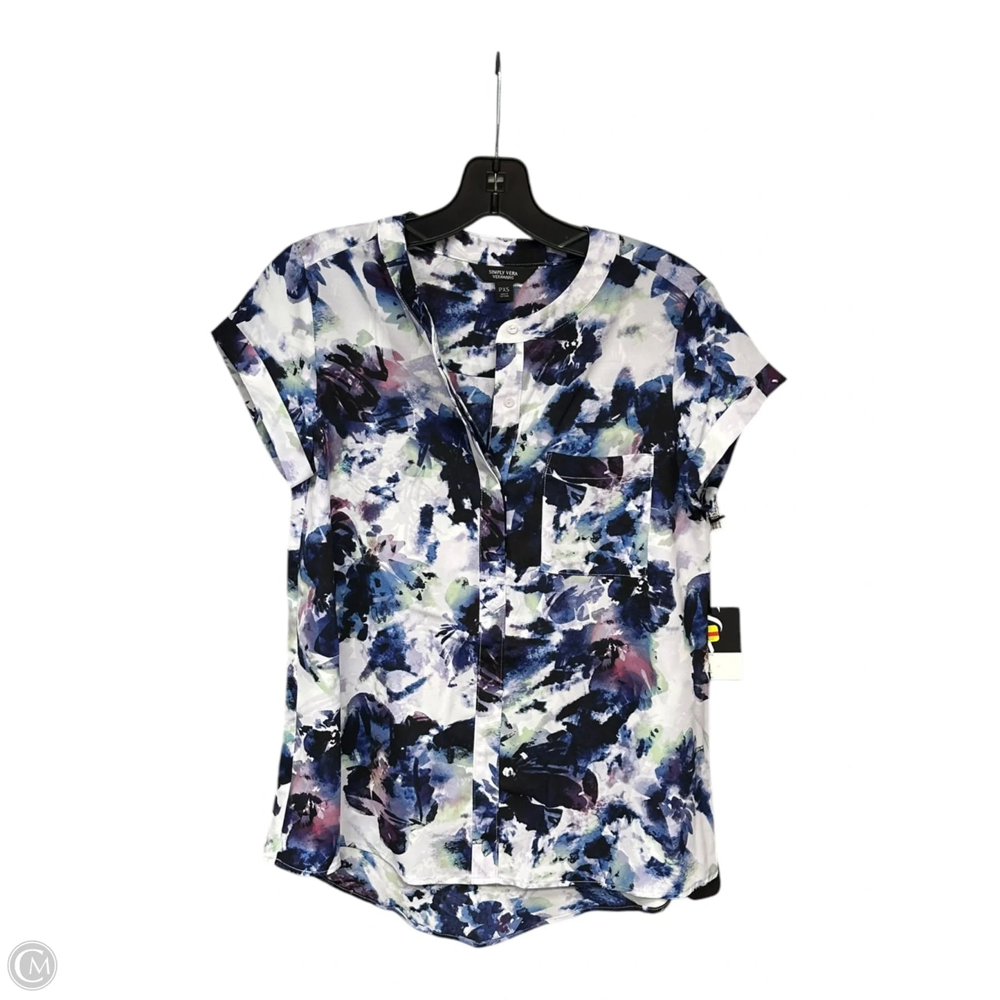 Top Short Sleeve By Simply Vera In Blue & White, Size: Xsp