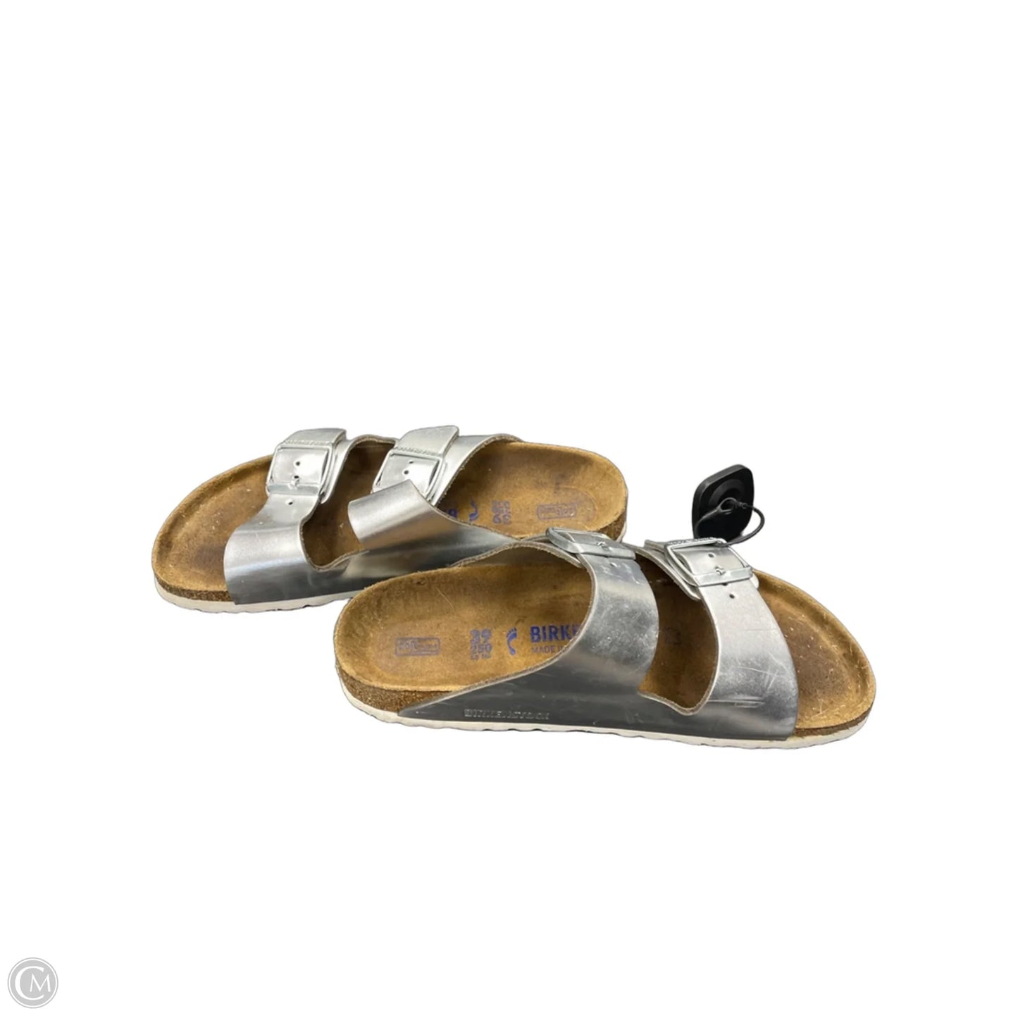 Sandals Flats By Birkenstock In Silver, Size: 9