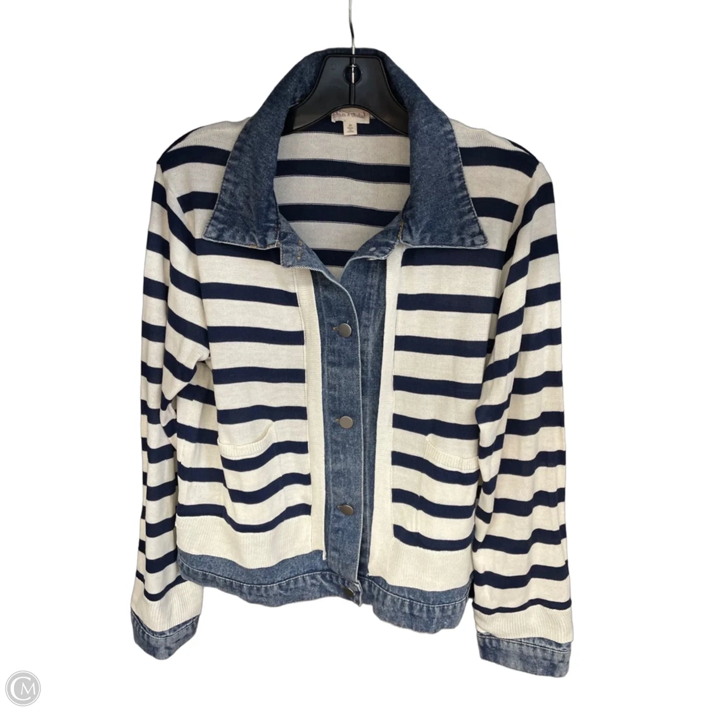 Cardigan By Hem & Thread In Blue & Cream, Size: M