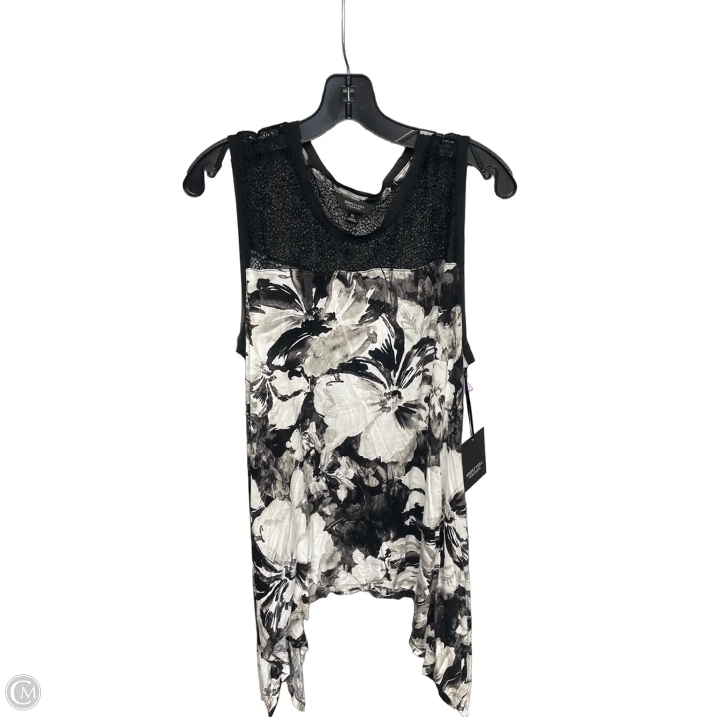 Top Short Sleeve By Simply Vera In Black & White, Size: Xl