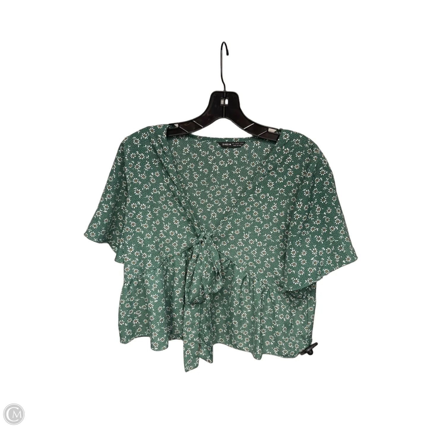 Top Short Sleeve By Shein In Green & White, Size: L