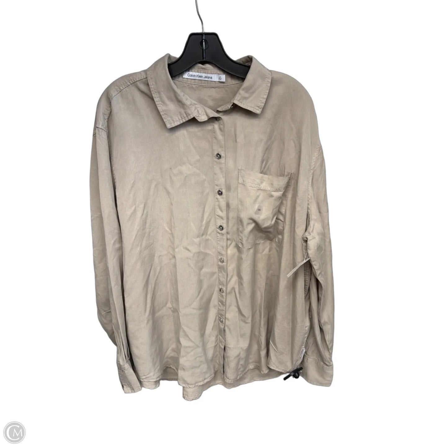 Top Long Sleeve By Calvin Klein In Tan, Size: L