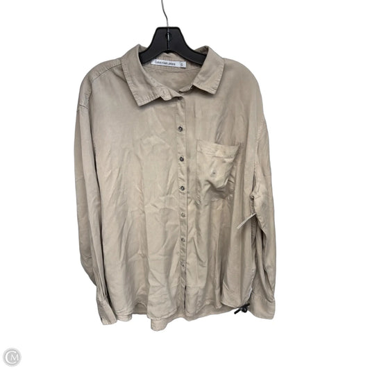 Top Long Sleeve By Calvin Klein In Tan, Size: L