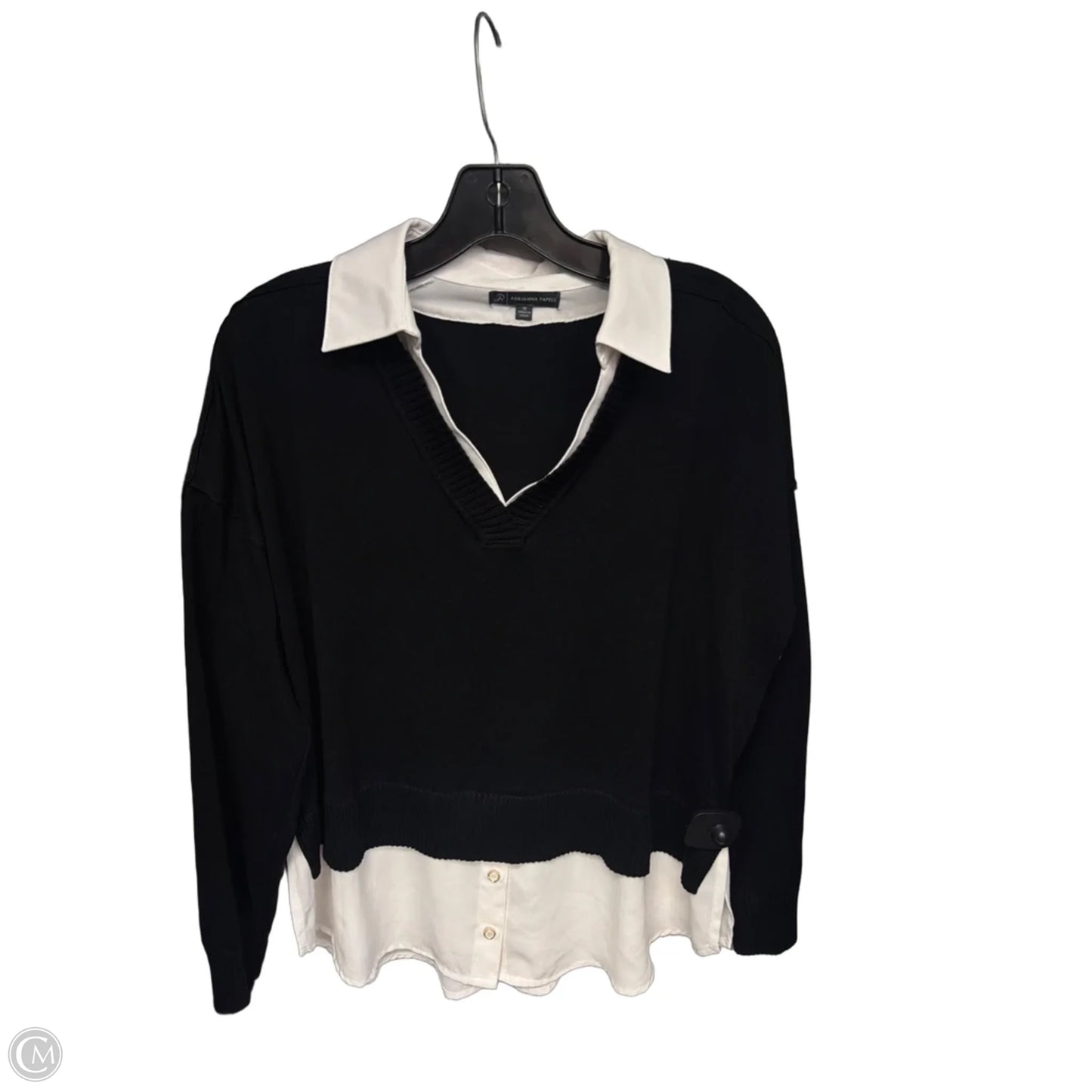 Top Long Sleeve By Adrianna Papell In Black & White, Size: M