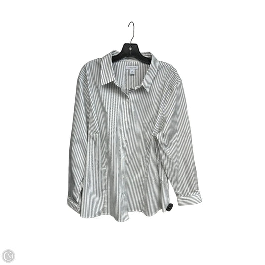 Top Long Sleeve By Liz Claiborne In Grey & White, Size: 2x