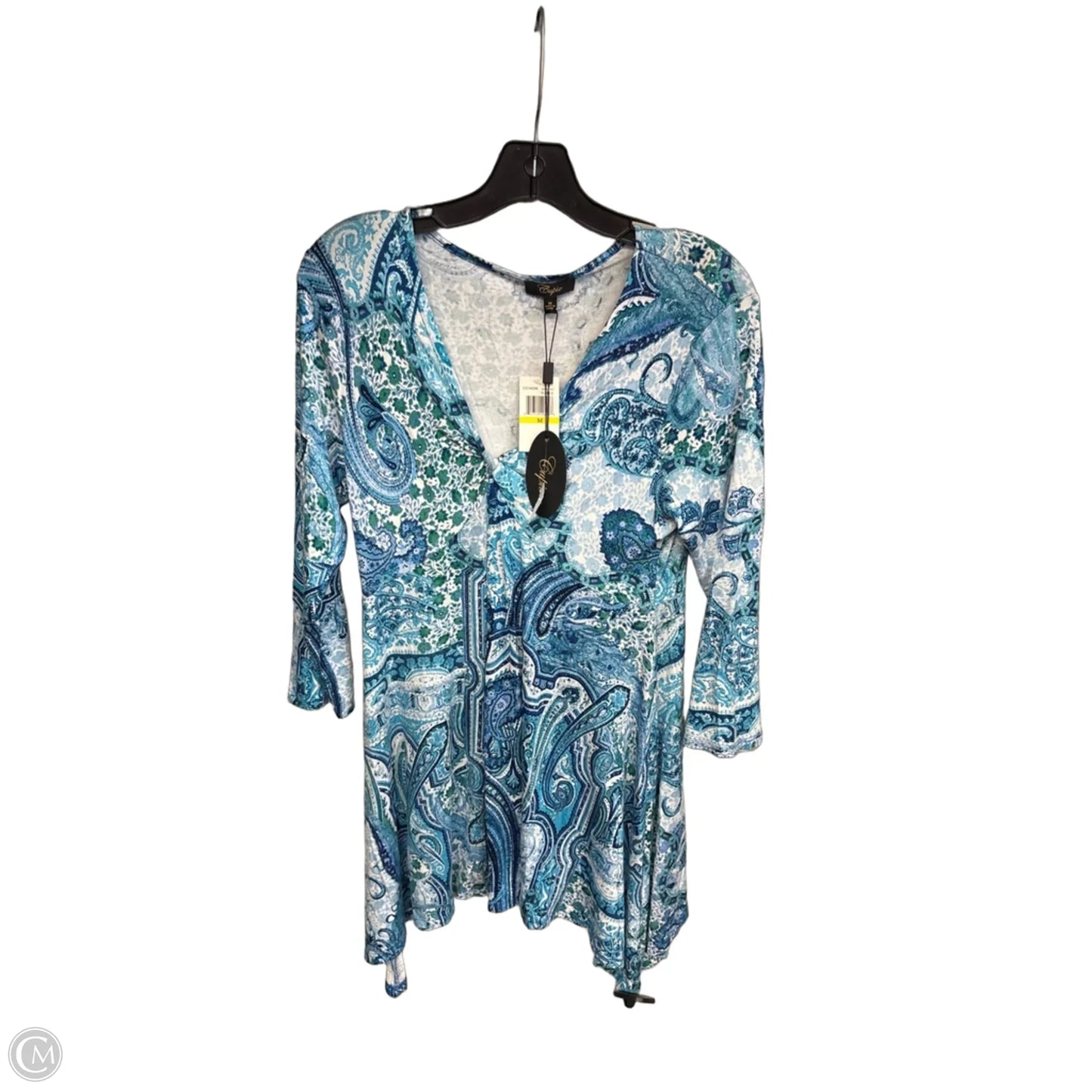 Tunic 3/4 Sleeve By Cupio In Blue & White, Size: M