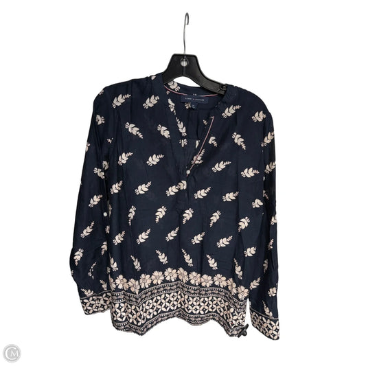 Top Long Sleeve By Tommy Hilfiger In Blue & Cream, Size: S
