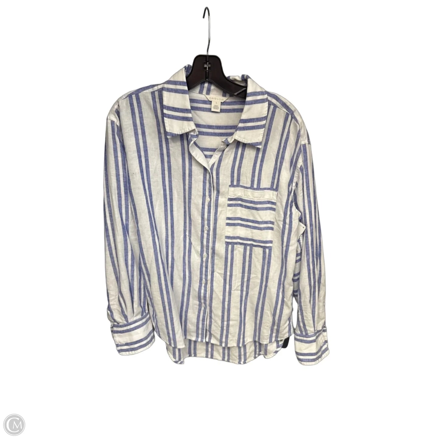 Top Long Sleeve By Caslon In Blue & White, Size: S