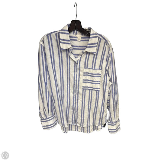Top Long Sleeve By Caslon In Blue & White, Size: S