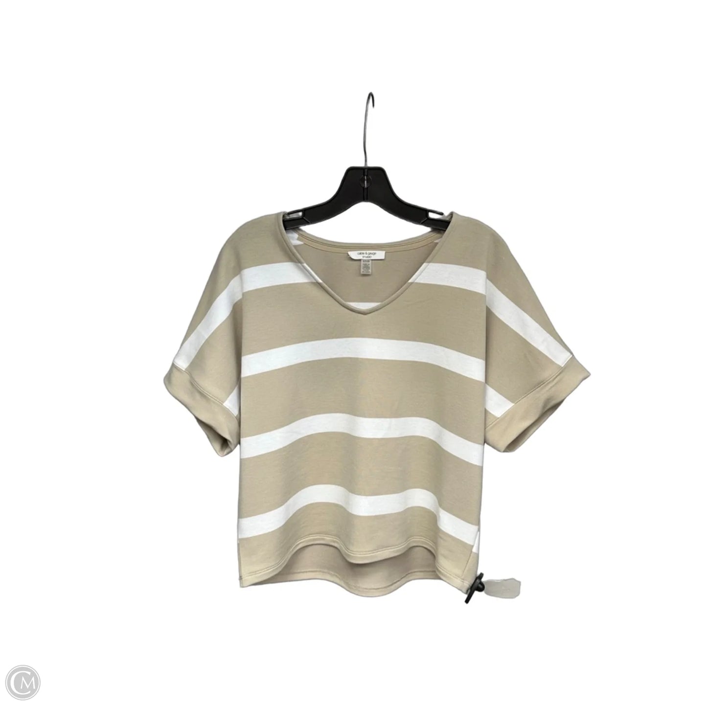 Top Short Sleeve By Cable And Gauge In Tan & White, Size: S