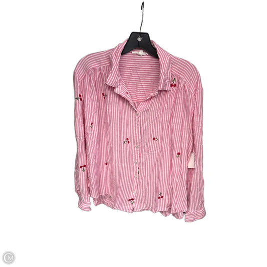 Top Long Sleeve By Jane And Delancey In Pink & White, Size: Xl