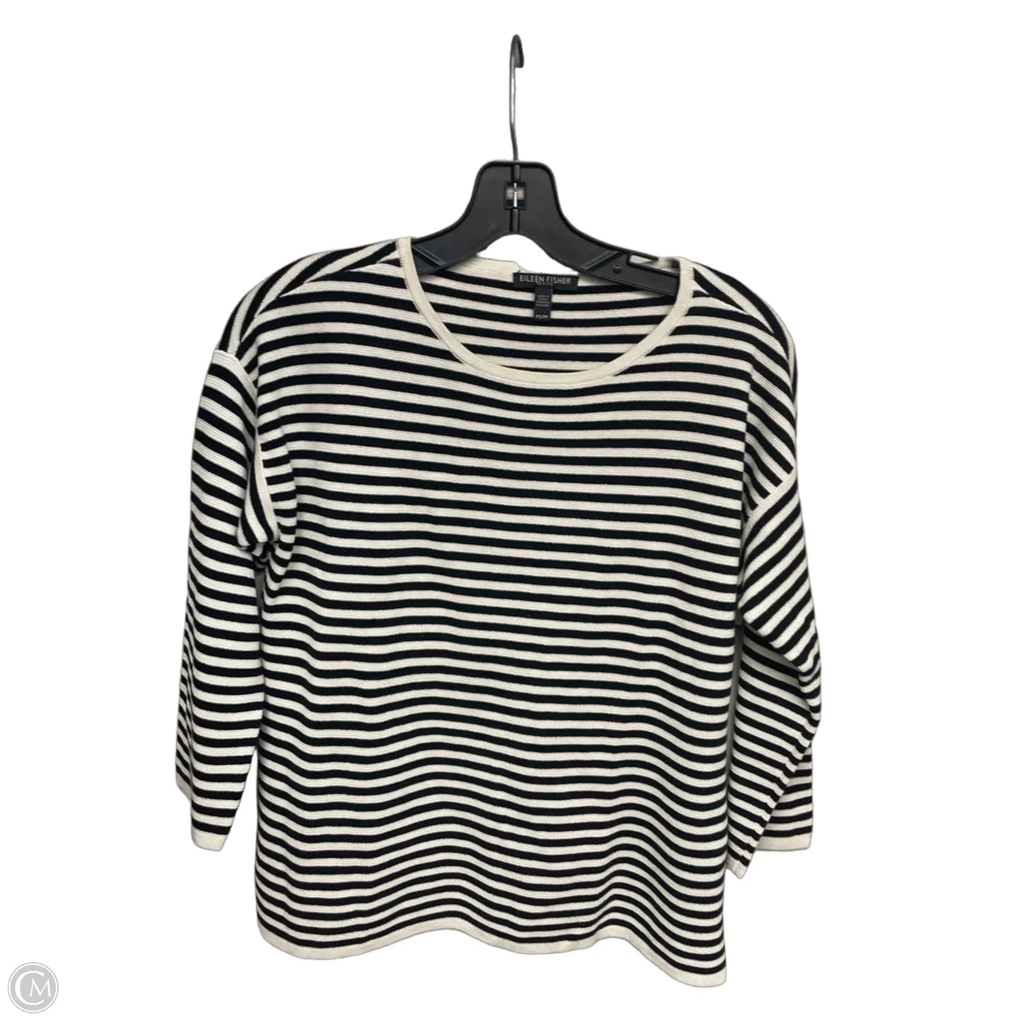 Top 3/4 Sleeve By Eileen Fisher In Black & Cream, Size: Sp