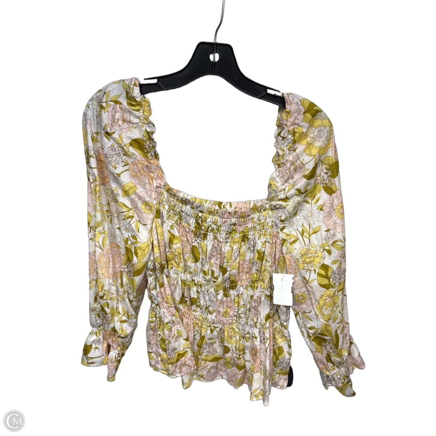 Top Long Sleeve By Who What Wear In White & Yellow, Size: L