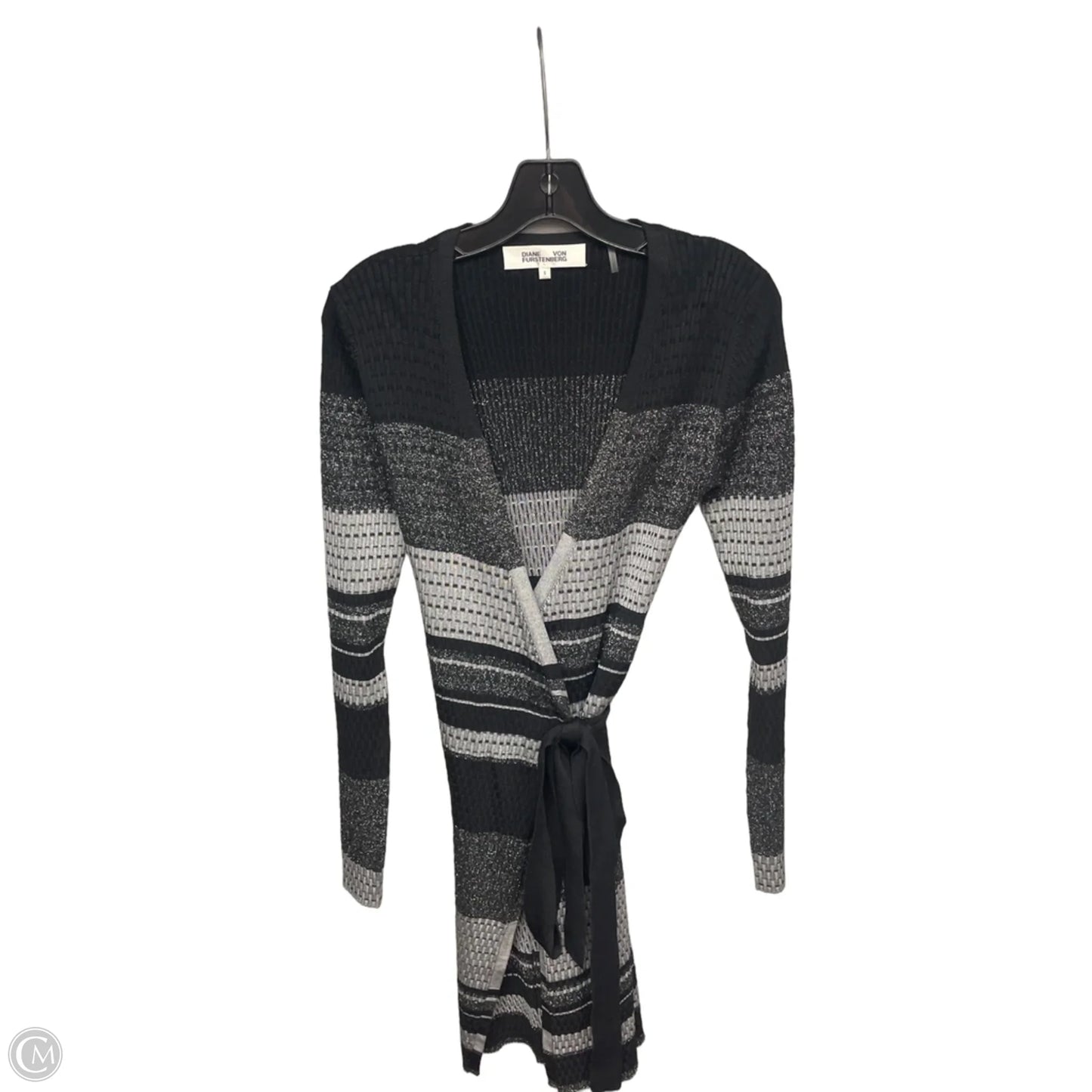 Cardigan Designer By Diane Von Furstenberg In Black & Grey, Size: S
