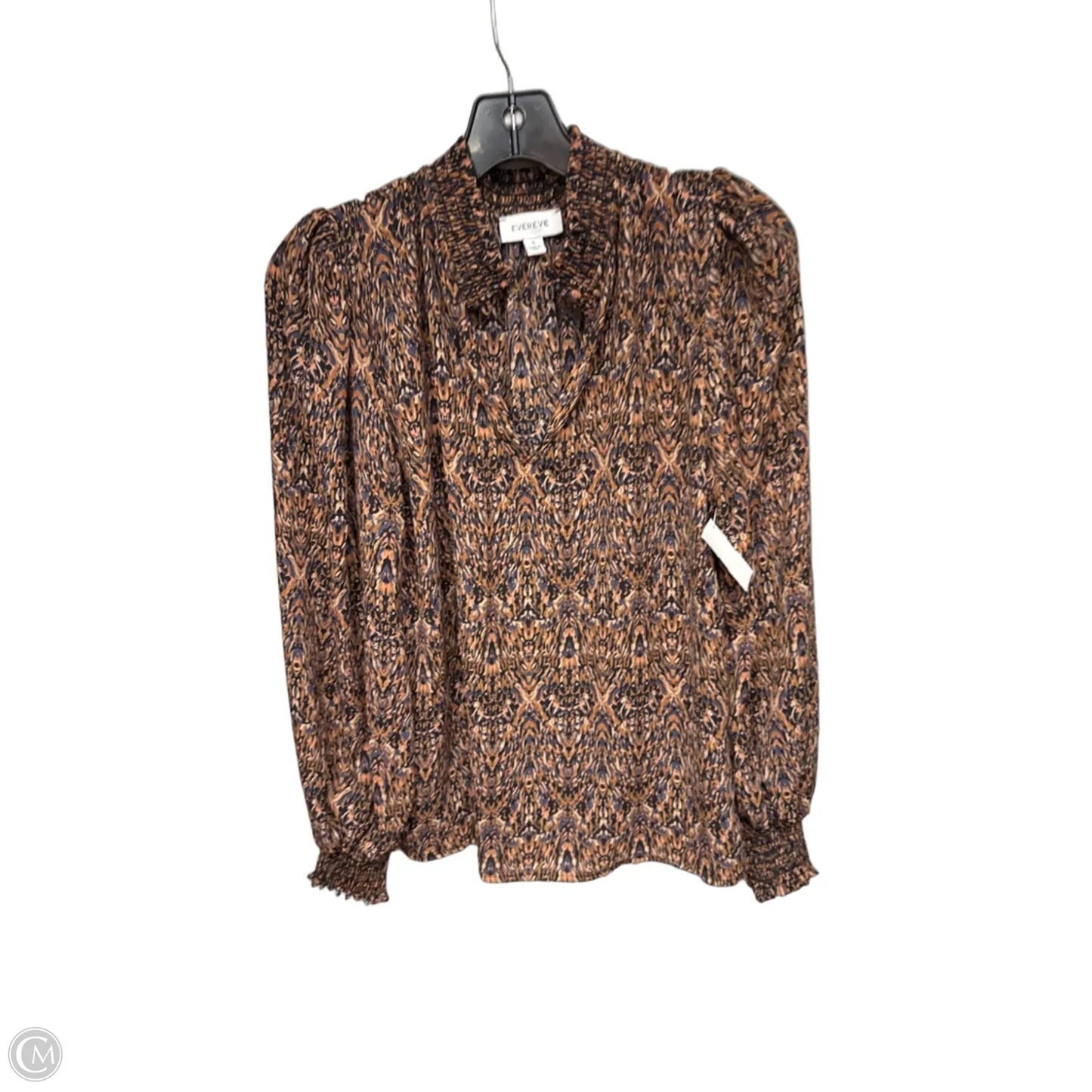 Top Long Sleeve By Evereve In Black & Brown, Size: S