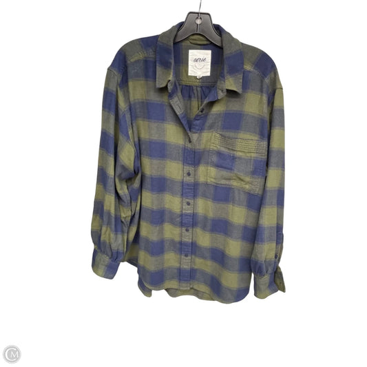 Jacket Shirt By Aerie In Blue & Green, Size: L