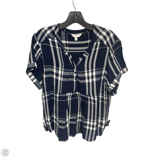 Top Short Sleeve By Lucky Brand In Blue & White, Size: M