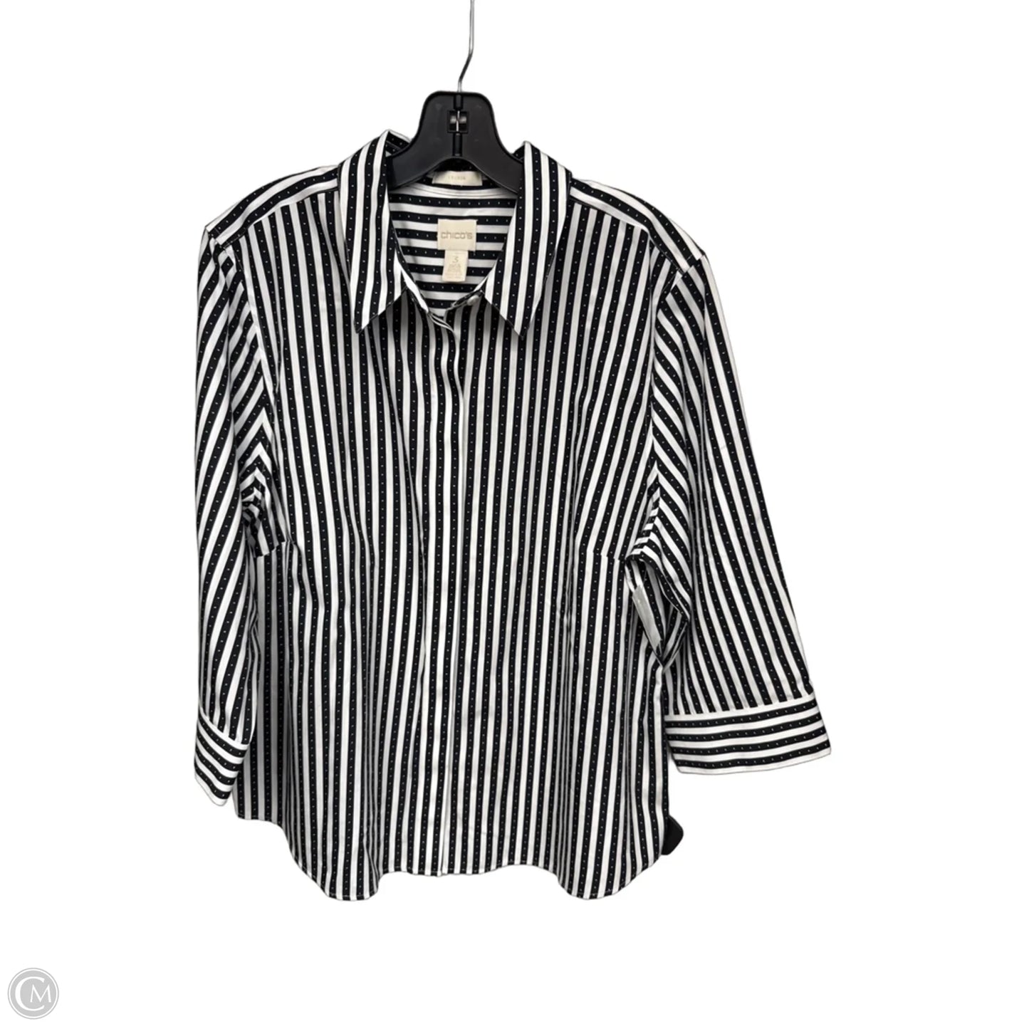 Top Long Sleeve By Chicos In Black & White, Size: Xl