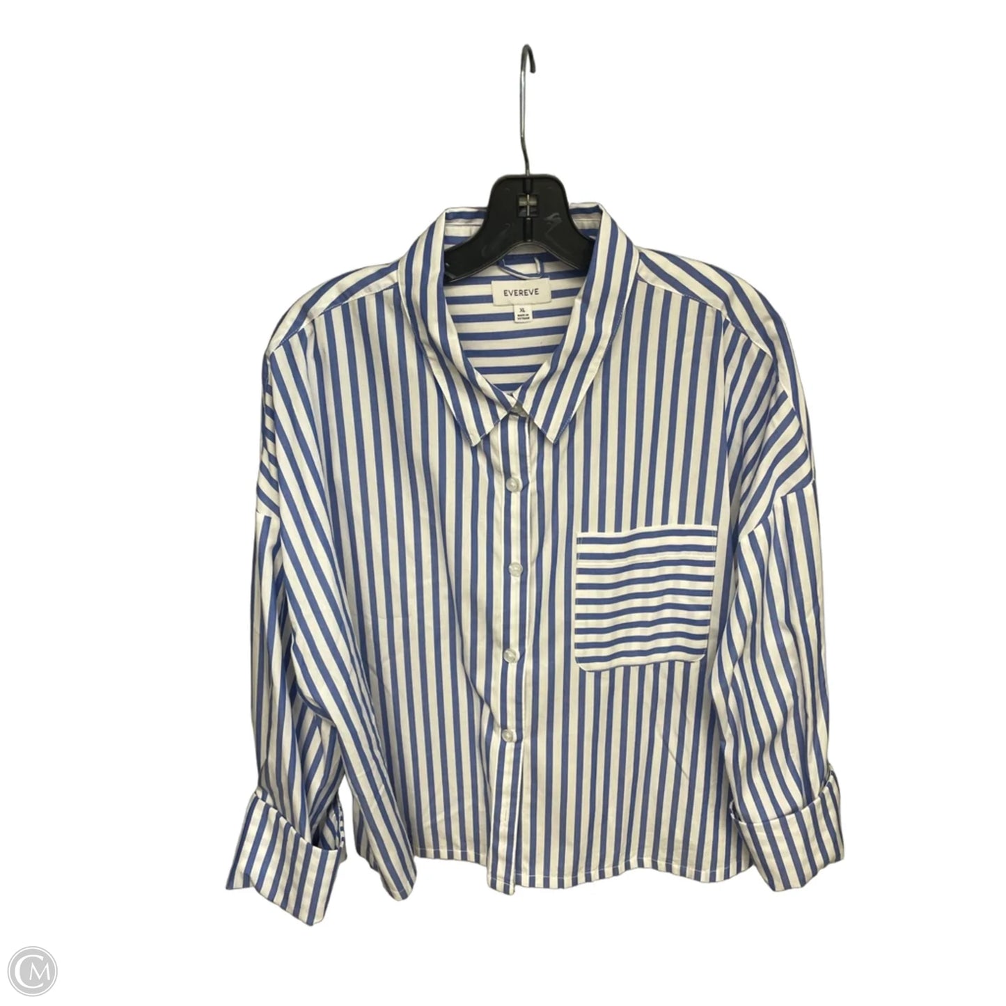 Top Long Sleeve By Evereve In Blue & White, Size: Xl