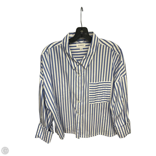 Top Long Sleeve By Evereve In Blue & White, Size: Xl