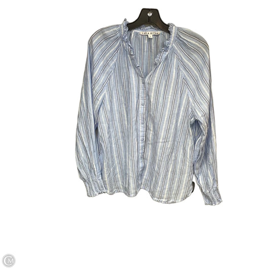 Top Long Sleeve By Lola River In Blue & White, Size: L