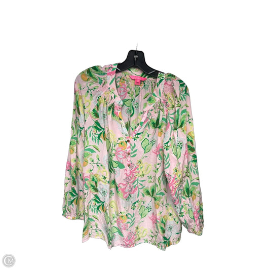 Top Long Sleeve Designer By Lilly Pulitzer In Green & Pink, Size: Xxl