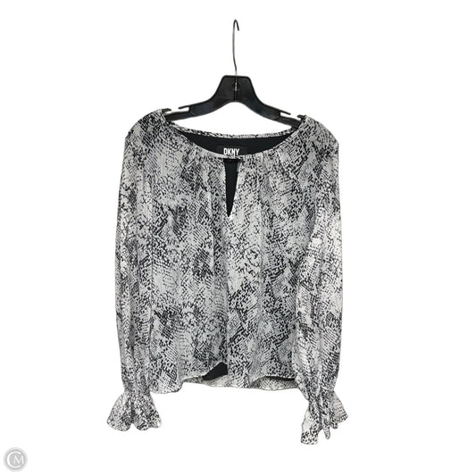 Top Long Sleeve By Dkny In Black & White, Size: L