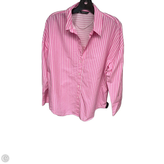 Top Long Sleeve By Zara In Pink & White, Size: M