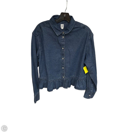 Top Long Sleeve By Gap In Blue Denim, Size: M
