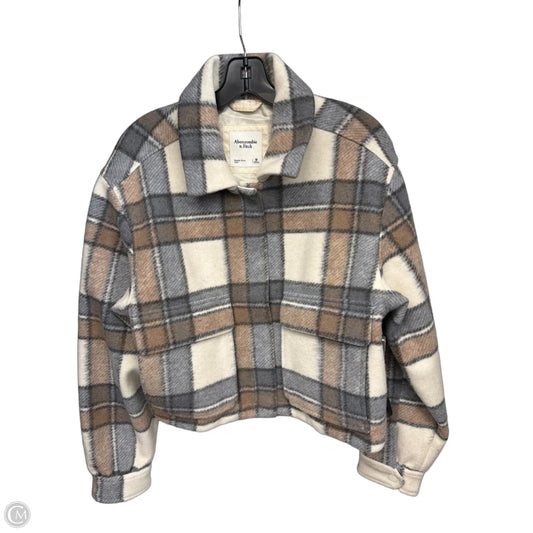 Jacket Fleece By Abercrombie And Fitch In Blue & Cream, Size: M