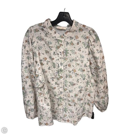 Blouse 3/4 Sleeve By Solitaire In Cream & Green, Size: L