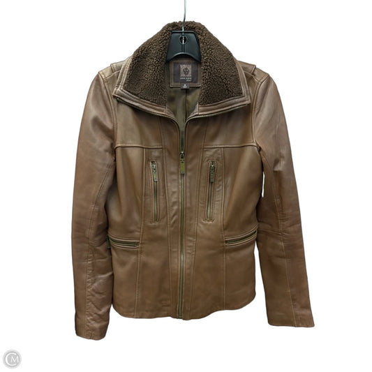 Jacket Moto Leather By Anne Klein In Brown, Size: S