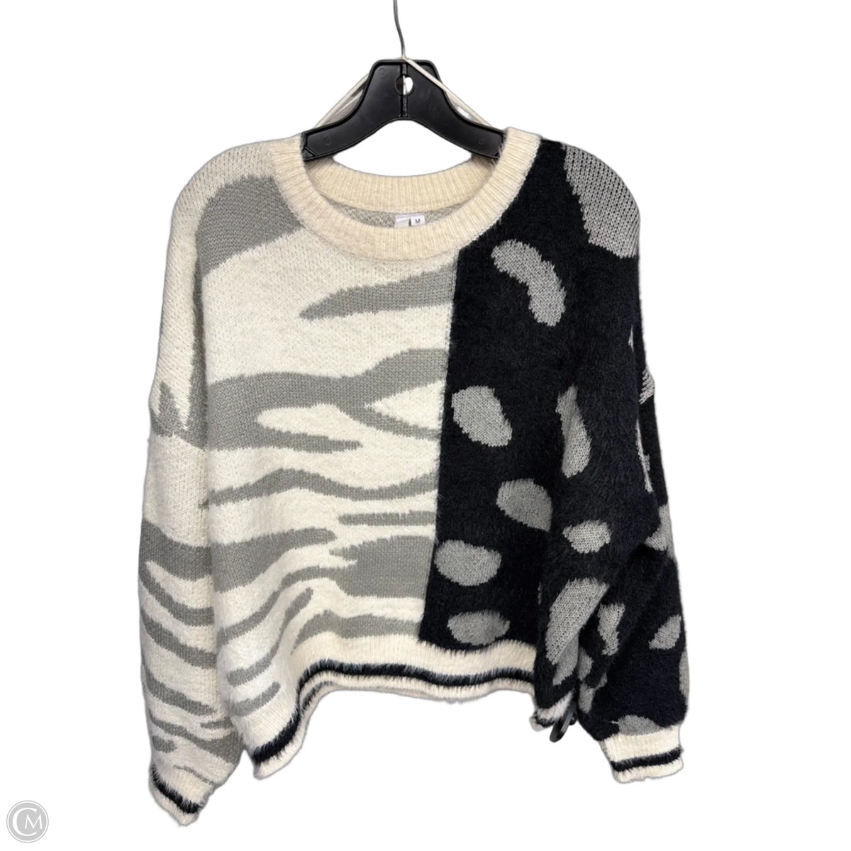 Sweater By Elan In Black & Cream, Size: M