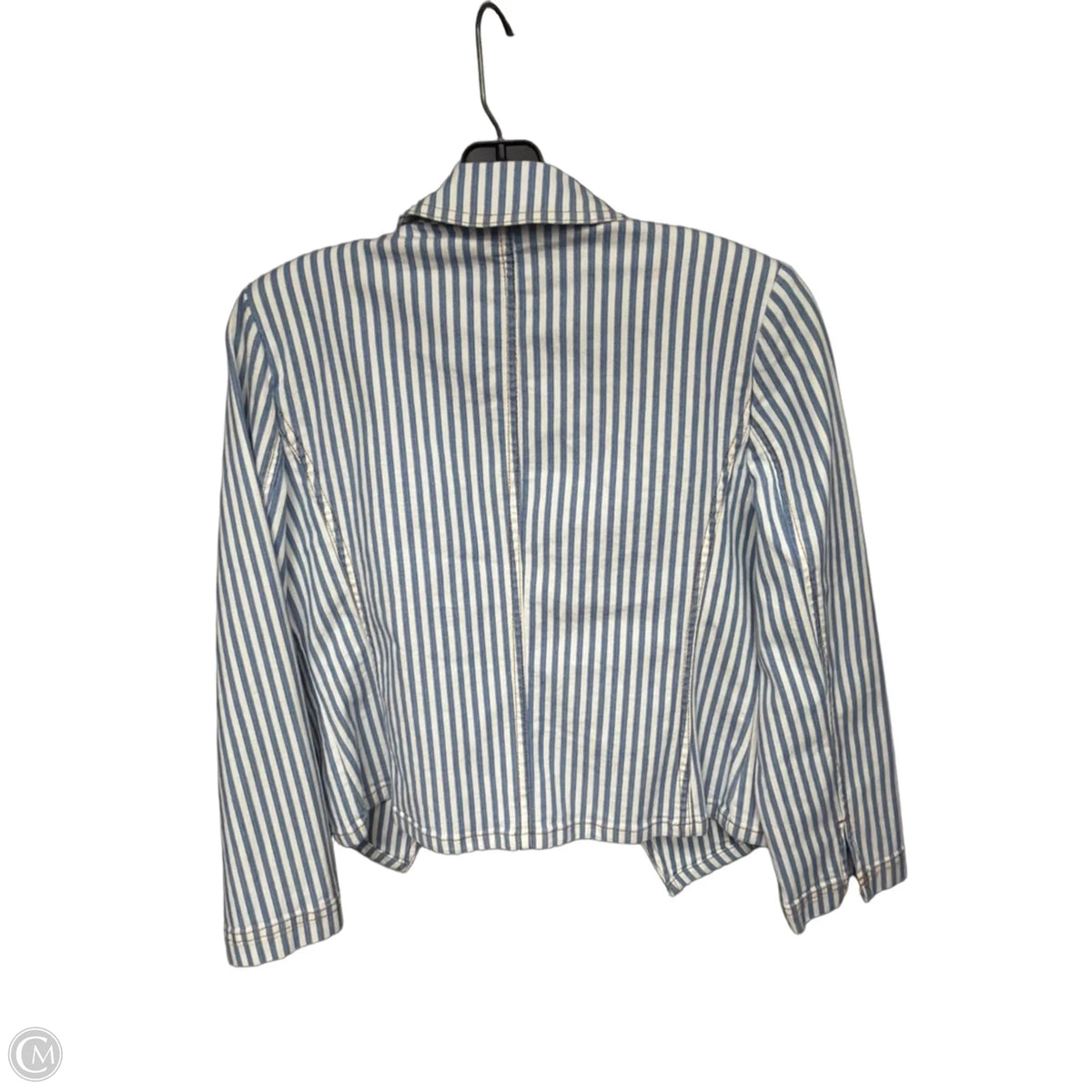 Jacket Denim By Chicos In Striped Pattern, Size: S