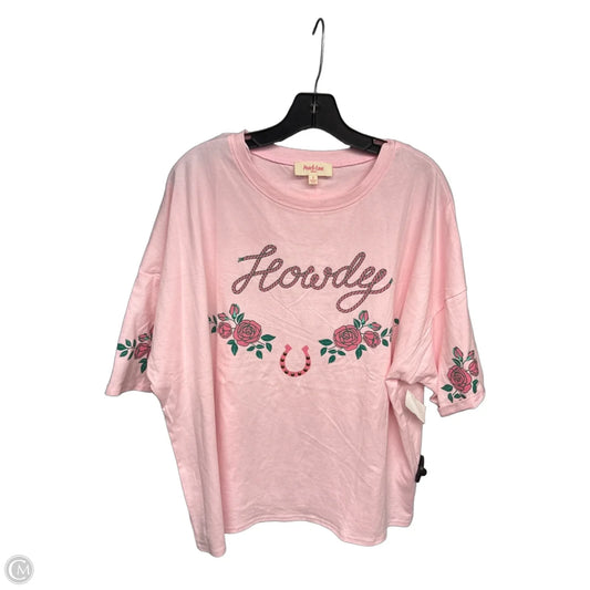 Top Short Sleeve By Peach Love Cream California In Pink, Size: S