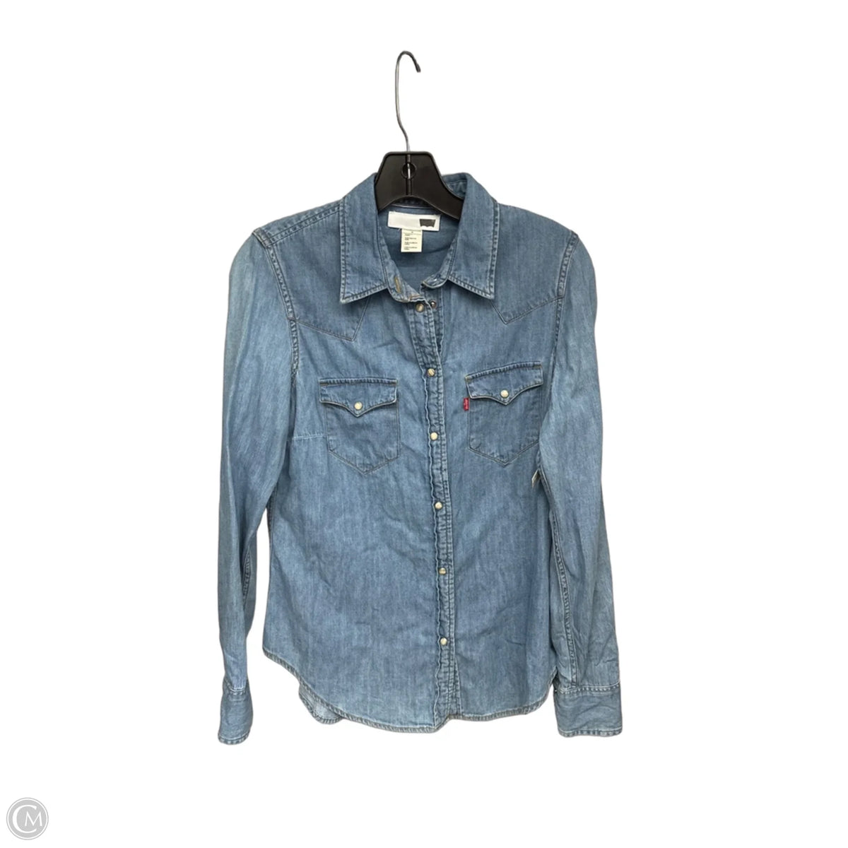 Top Long Sleeve By Levis In Blue Denim, Size: M