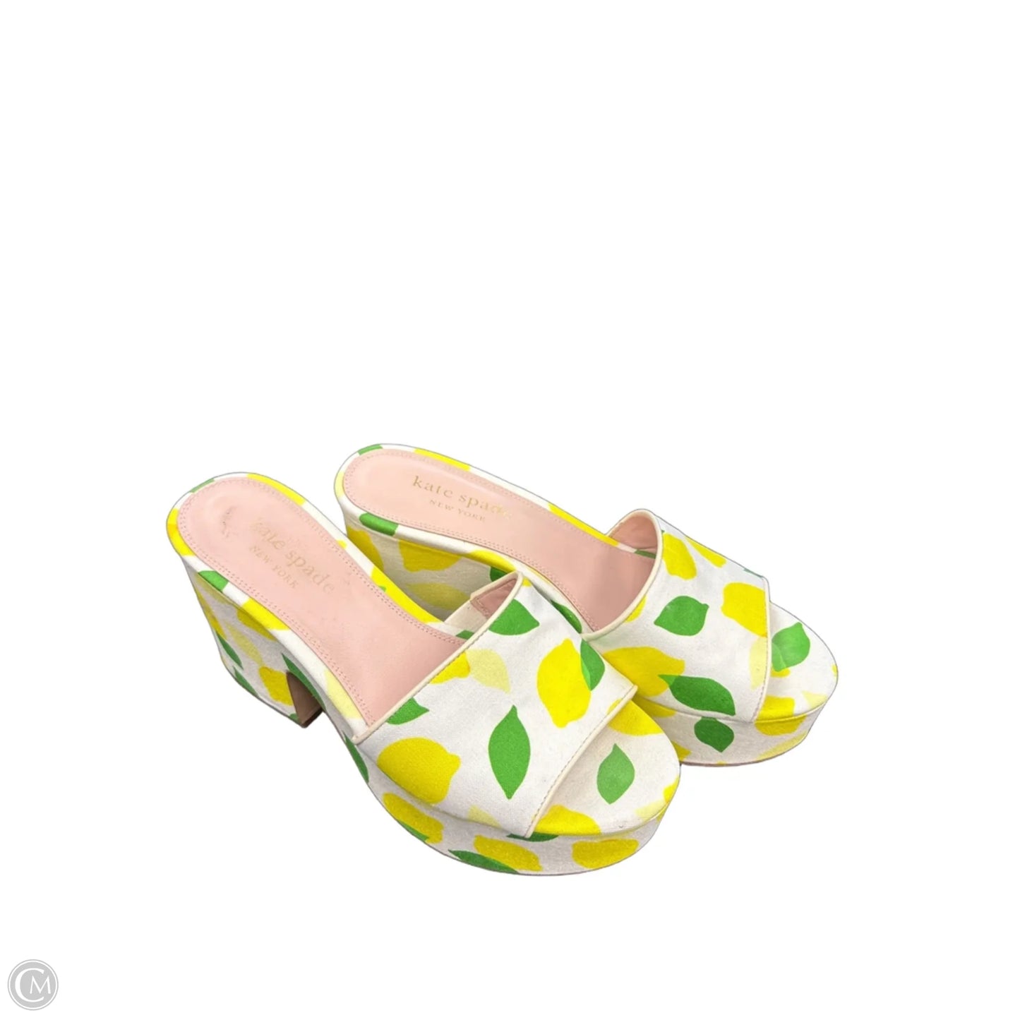 Sandals Designer By Kate Spade In White & Yellow, Size: 8